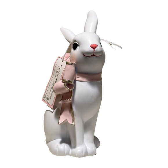 CUPCAKE & CASHMERE Easter Bunny White Rabbit With Pink Bow Tabletop Decor NWT - Picture 3 of 3